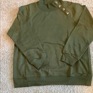 Olive Green  Mock Turtleneck Sweater with Button Detail
